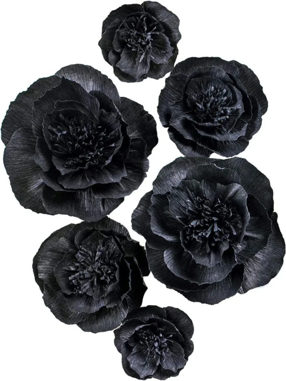 3D Black Paper Flower Wall Decor - Set of 6 | Wedding, Baby Shower, Bridal